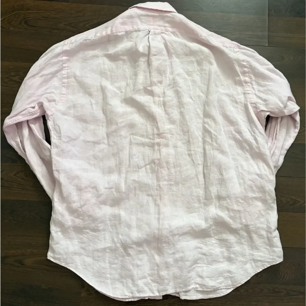 Rare Find Polo Ralph Lauren Blake Shirt 100% Linen Pink Button Down Mens Sz L